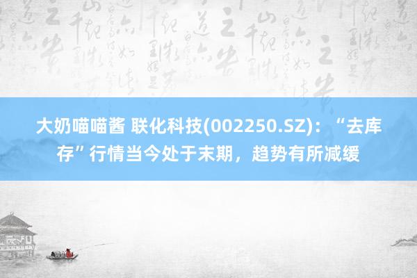 大奶喵喵酱 联化科技(002250.SZ)：“去库存”行情当今处于末期，趋势有所减缓