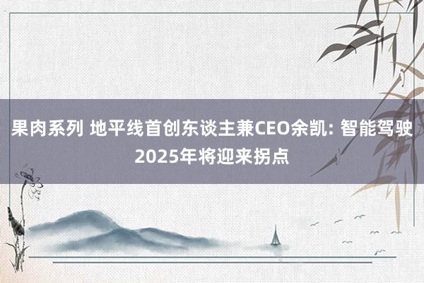 果肉系列 地平线首创东谈主兼CEO余凯: 智能驾驶2025年将迎来拐点